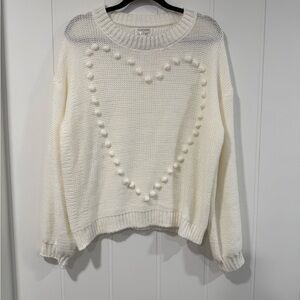 Jillian Harris x Fox + Wit White Pom Pom Heart Sweater